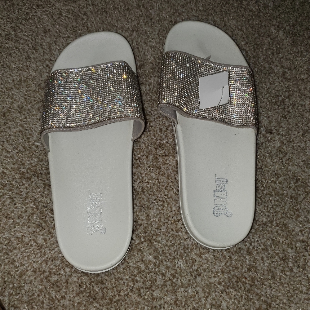 White sandals with diamonds